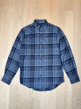 IZOD Men's Small Plaid Flannel Shirt - Blue Grey Red Check - Cotton Blend - S/P